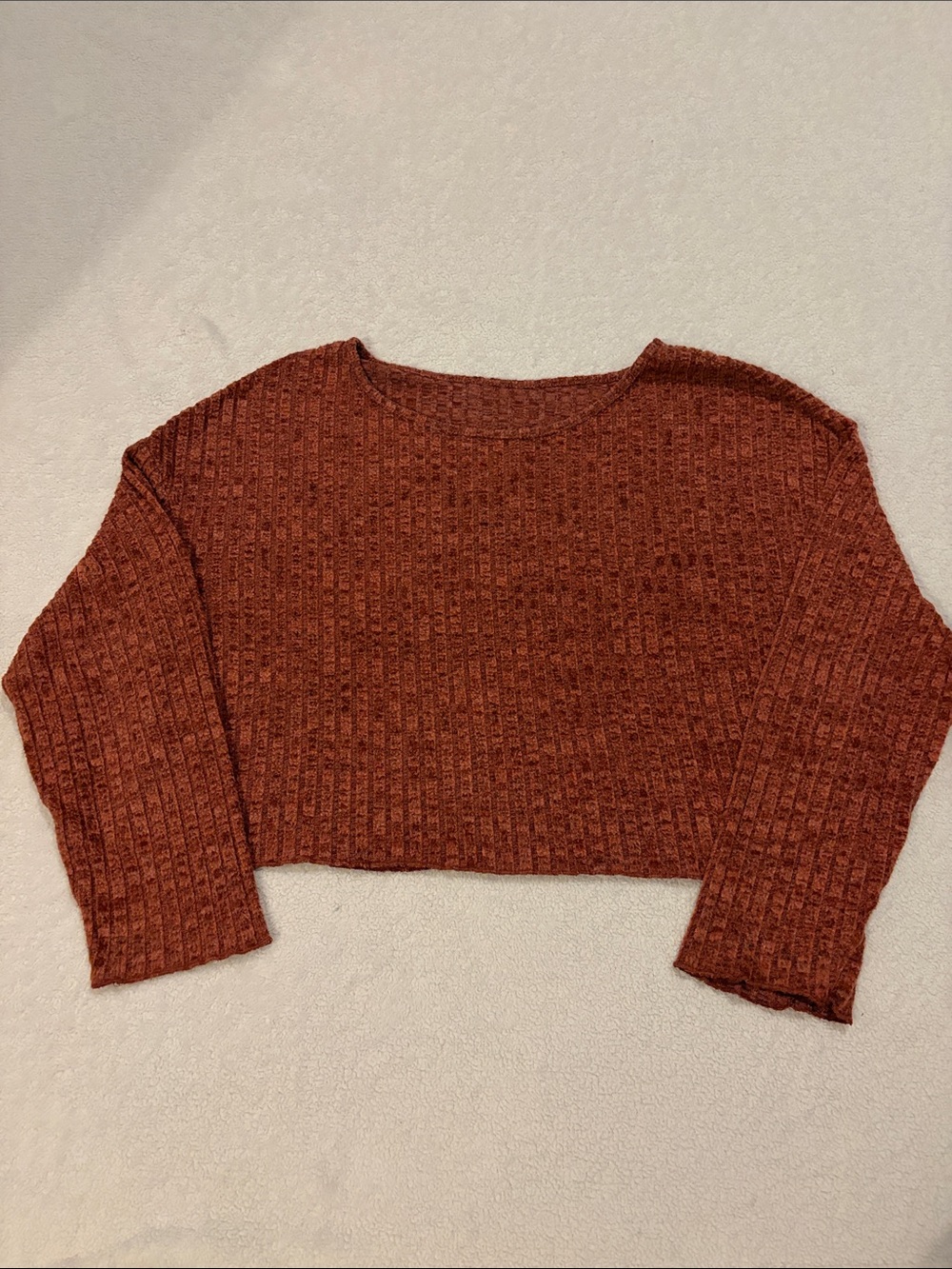 SHEIN Rust Ribbed Cropped Sweater